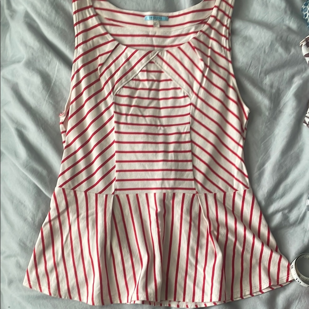 Red Striped Sleeveless Peplum Top